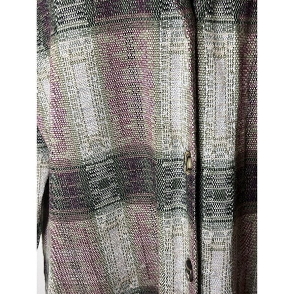 Vtg Express Tricot Button Up Top Southwestern Aztec Army Green Women Large - Picture 4 of 11